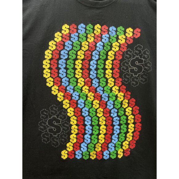 Y2K T Shirt Money Signs Multicolor Hip Hop Ish & Mal International 5XL Black - Picture 2 of 9